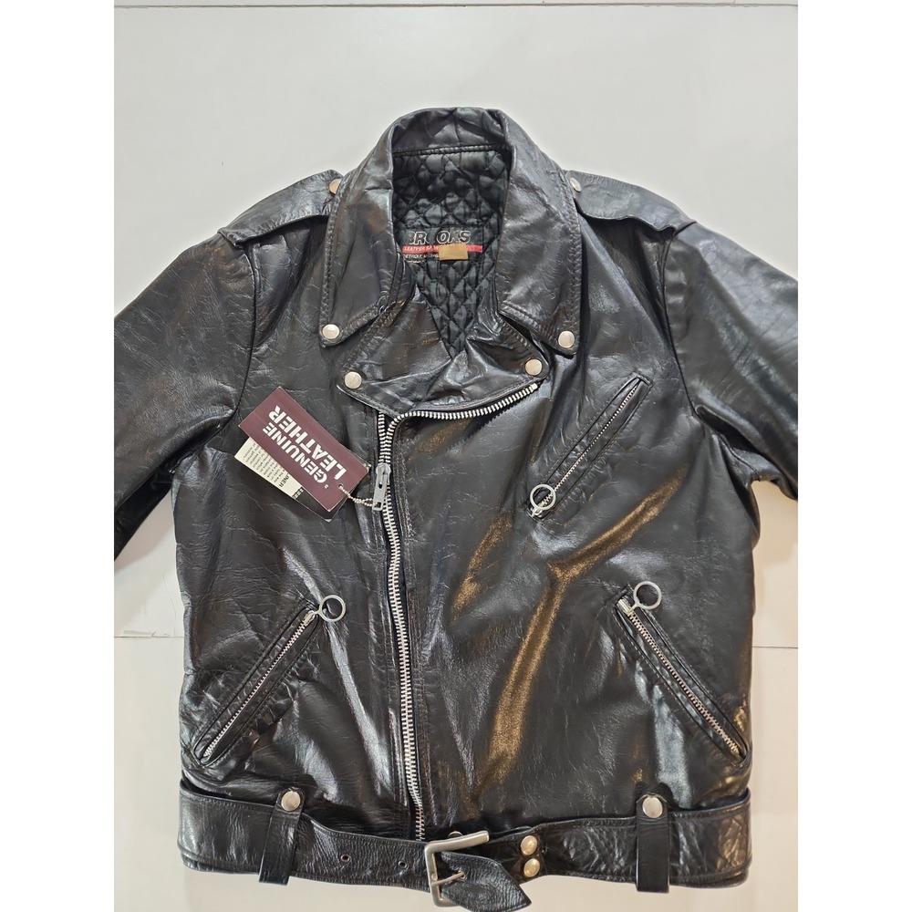 Vintage 70s Brooks Leather Motorcycle Jacket Harley Davidson Broken Wings Patch
